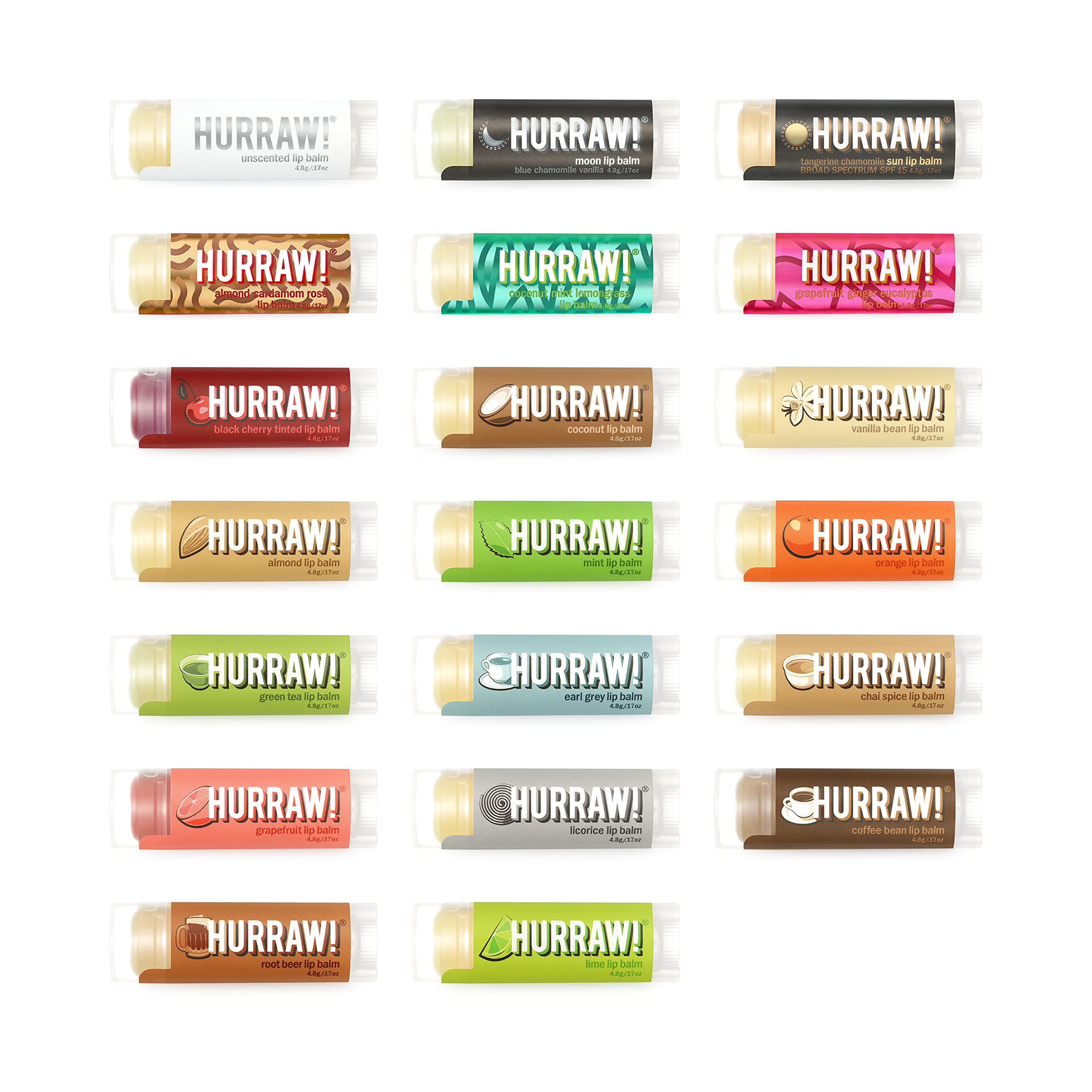 Hurraw! Lip Balms: Staff Favorites, 20 Balm Bundle Pack – Organic, Certified Vegan, Cruelty and Gluten Free. Non-GMO, 100% Natural Ingredients. Bee, Shea, Soy and Palm Free. Made in USA